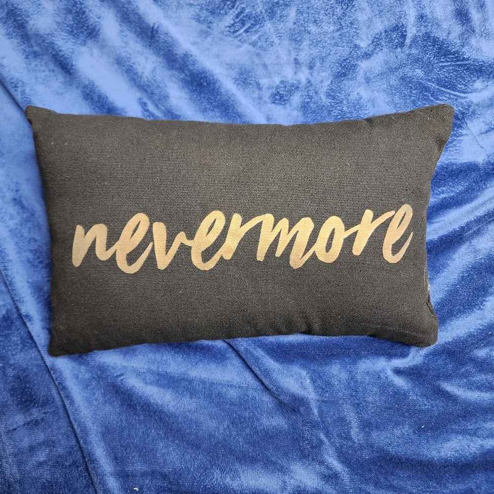 Black‎ Pillow with Gold 'Nevermore' Text Wednesday Netflix Addams Family Gothic